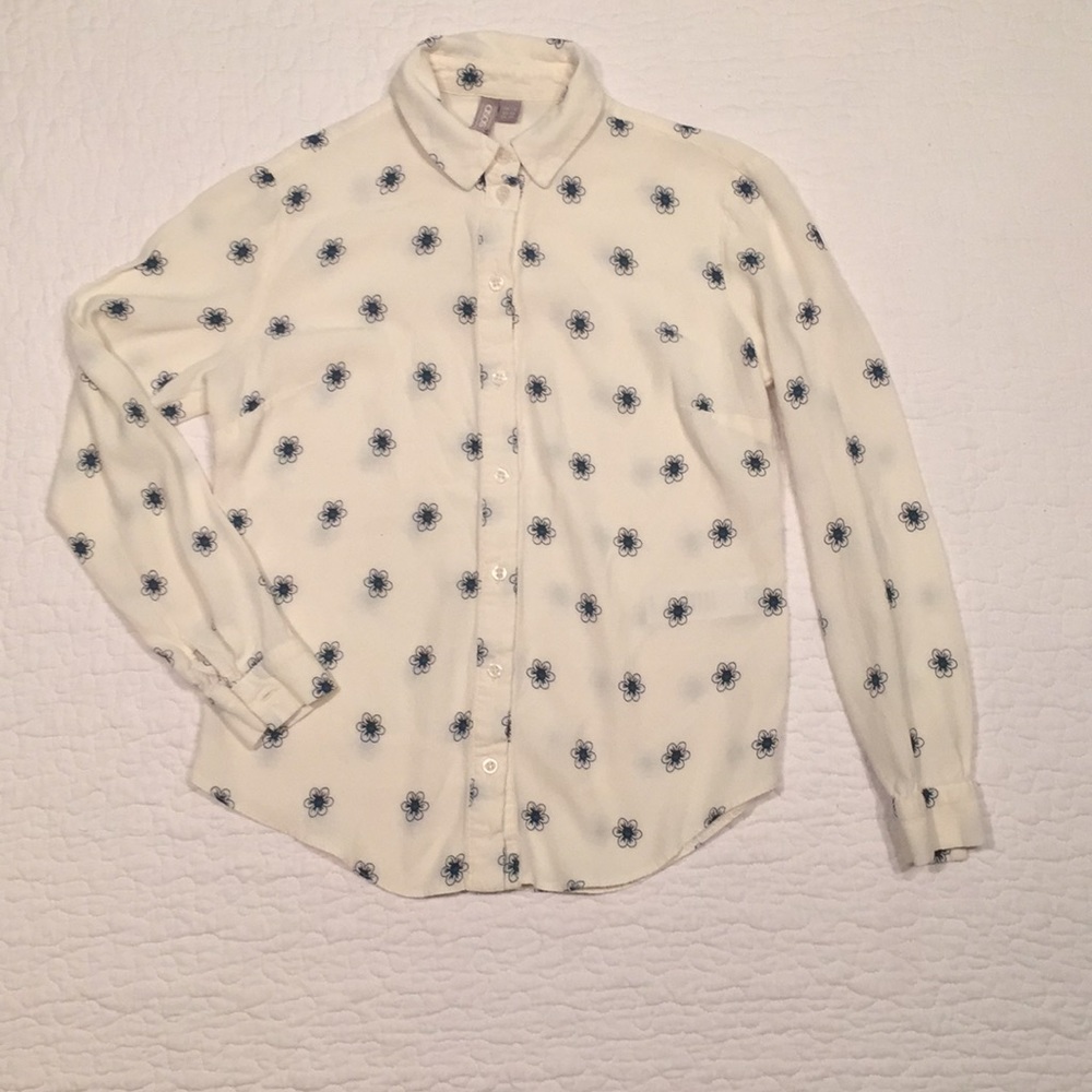ASOS - Cream and Blue Floral Button-Up Blouse